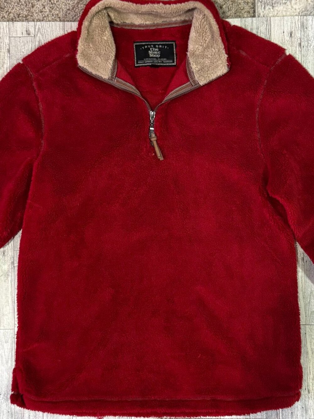 True Grit Pebble Fleece 1/4 Zip Pullover Sweatshirt Red Medium Contrast Trim